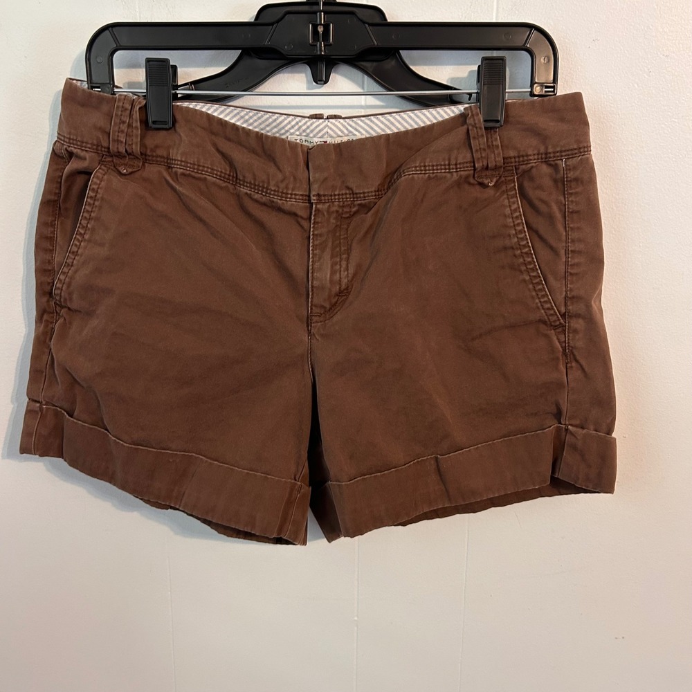 Tommy Hilfiger Womens Brown Chino Shorts Cuffed Cargo Pocket Size 8